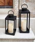 Extra Large Dope Outdoor Solar Lantern With Realistic LED Candle Waterproof 18 Inch Front Porch Decor on stone steps