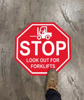 Stop Look Out For Forklift Floor Sign 17 By 17 Inches Vinyl Caution Warning Safety Traffic Sticker Labels Self Adhesive Waterproof Anti Slip Signage For Warehouse Workplace 5 Pack on concrete floor