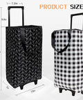 Two patterned Heavy Duty Foldable Wheeled Grocery Carts With Insulated Waterproof Bag, Portable Tote, black size details