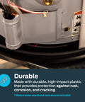Heavy Duty Water Heater Drain Pan With 1 Inch PVC Fitting And 28 Inch Inner Diameter And 30 Inch Outer Diameter in use