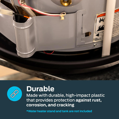 Heavy Duty Water Heater Drain Pan With 1 Inch PVC Fitting And 28 Inch Inner Diameter And 30 Inch Outer Diameter in use