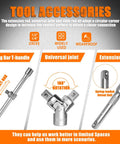 Image showing sliding T-handle bar, universal joint, and extension bar from Mechanics Tools Kit 108-Piece Socket Set with 1/4 and 1/2 Inch Metrics.