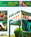 Garden Kneeler And Seat Foldable Gardening Stool With Extendable Legs 400lbs Support, tool bag visible on side, outdoors.