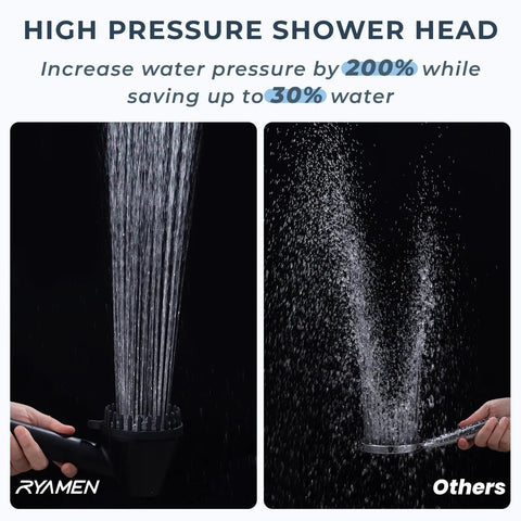 Comparison of Magnetic Docking Handheld Shower Head With High Pressure Power Wash Mode and standard shower head in action