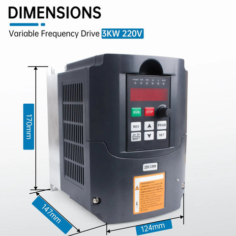 Variable Frequency Drive 220V 3KW 4HP Inverter dimensions 170mm x 147mm x 124mm