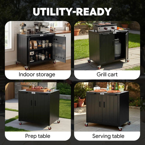 Patio-Ready Outdoor Grill Cart With Storage Cabinet And Stainless Steel Top, 35-Inch Grill Station With Door, Modular Kitchen Island