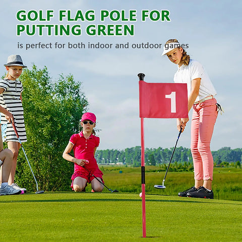 Portable Two Section Golf Flagstick For Backyard Practice on green, foldable pin flag, ideal for indoor outdoor training.