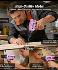 Sweet Pink 12V Cordless Drill Plug And Go Kit With Quick Charge Battery Pure Copper Motor Pushing Strong 180 In Lbs Torque for drilling wood.