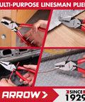 8 Inch High Leverage Lineman Pliers For Wire Cutting And Gripping, Heavy Duty Side Cutters With Front Pivot in various uses