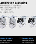 Clear Three Inch Caster Wheels Set Of Four, Heavy Duty Polyurethane Rollers With Two Swivel Brakes And Two Fixed Mounts, smooth casters for versatile use.