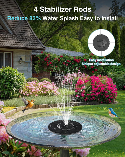 Upgraded Solar Powered Fountain Pump With Six Nozzles For Outdoor Garden Pond Pool And Bird Bath in bird bath garden setting