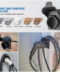 EV Charger Holder Wall Mount For SAE J1772 Cables, Nozzle Holster Dock, displayed mounted on various wall surfaces