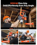 Job Site Ready 1400W Magnetic Drill Press With Two Inch Boring Range And Smooth Variable Zero Through Eight Hundred Rpm Control Paired With Rock Solid Hold Base Plus Weldon Shank For Steel Tasks, shown in various angles with firm grip.