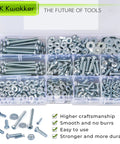 Top Shelf Assorted Hardware Kit For Cabinets And Drawers Featuring Dead Simple Phillips Pan Head Screws Mixed Jumbo Box Of Bolts Nuts And Washers In Silver Bright Finish For No Sweat Quick Fixes in a divided plastic organizer.