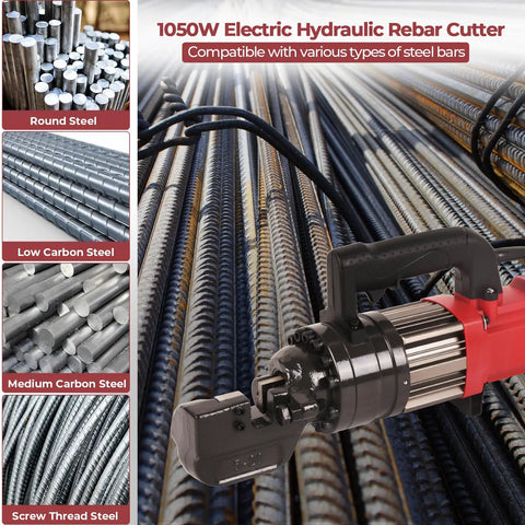1050W Electric Rebar Cutter With 110V Hydraulic Pump Cuts Up To 3/4 Inch #6 Steel Rod In Just 3.5 Seconds cutting medium carbon steel rods.