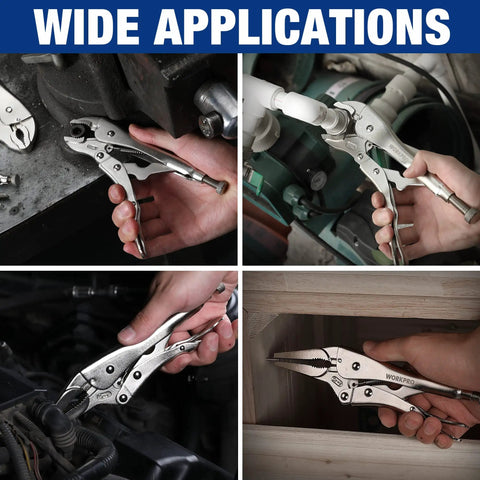 5 Piece Locking Pliers Set With Chrome-Vanadium Steel, Curved Jaw Vice Grips And Long Nose Pliers in use on various items