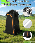 Go To Portable Shower Tent With Mesh Floor Carry Bag Easy Setup Lightweight Privacy Changing Room For Camping Hiking Fishing And Beach Trips Outdoors Now, black tent with orange stripe, fiberglass poles, silver-coated.