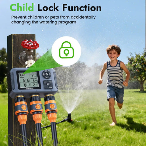 Water Timer With Brass Inlet For Outdoor Hose 3 Independent Zones Auto Manual Rain Delay IPX5 Waterproof Sprinkler Controller displayed