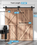 Bypass Barn Door Hardware Kit For 5 Feet Double Wooden Doors With Single Track And Flat Rollers, Low Ceiling Bypass System