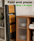 3 Step Aluminum Folding Ladder With Anti Slip Wide Pedals, Ultra Lightweight And Sturdy, Holds Up To 330 Pounds, Black Woodgrain Look