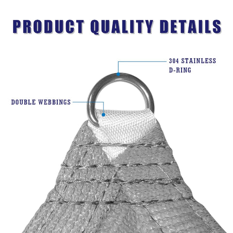 Close-up of 7 By 7 Ft Grey Sun Shade Sail Canopy For Patio And Backyard Blocks 95 Percent UV with D-ring and double webbings