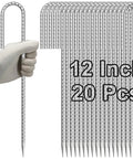Gloved hand holding one of the 12 Inch Rebar Stakes With J Hook Galvanized Heavy Duty Ground Anchors 20 Pack For Chain Link Fence Tents Bounce Houses