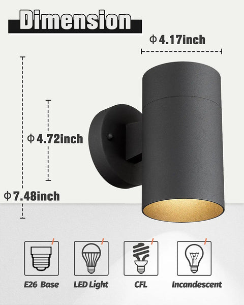 Rugged Outdoor Wall Light Sconce Exterior Fixture Waterproof Matte Black Finish Built Tough Die Cast Aluminum For Porch Garage Patio Entryway Weather Resistant 1 Pack shown with dimensions