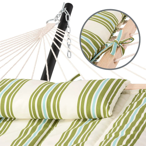 Outdoor Portable Two Person Hammock Pad For Camping And Outdoor Adventures, Quilted Polyester Pad With Two Layer Poly Fiber Filling, Green