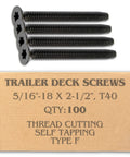 Ride Tough 5/16-18 By 2-1/2 Inch Trailer Deck Screws With T40 Torx Drive and Oil Phosphate Coating in 100 Count box.