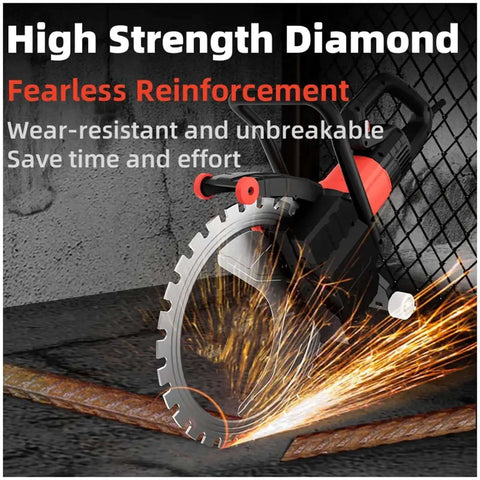 16 Inch Electric Concrete Ring Saw With 8900w Brushless Motor And Water Fed Dust Control For Smooth Core Cutting Up To 118 Inch Depth Shop Dog Workhorse Rig For Daily Trade Tasks with diamond blade spinning and sparks.