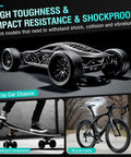Carbon Fiber Reinforced Nylon Filament PA6-CF 1.75mm 1kg, shown in toy car chassis, skateboard components, bicycle frame applications.
