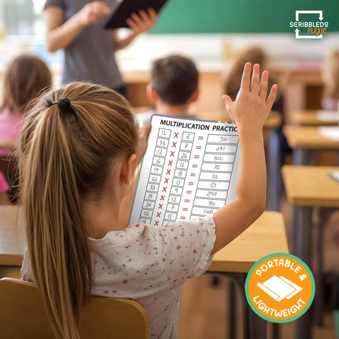 Flexible Dry Erase Whiteboards For Multiplication Practice 9 By 12 Inches Pack Of 10 Sheets used by student in classroom