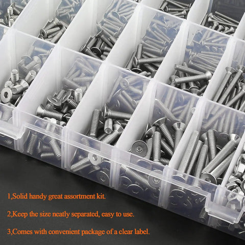 1500 Piece Hella Durable Metric Socket Cap Screw Hardware Kit 304 Stainless Steel assorted screws in clear storage box