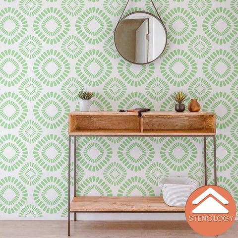 Room decor using Big Floral Wall Stencil Set 24 By 38 Inches XL Allover Pattern With Free Edging Stencil Two Piece Kit