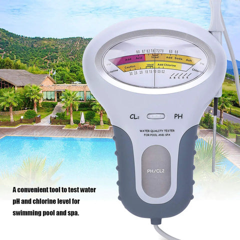 2 In 1 Water Tester For Pools And Spas Handheld CL2 Level Meter With Probe Portable Water Quality Analyzer displaying measurements