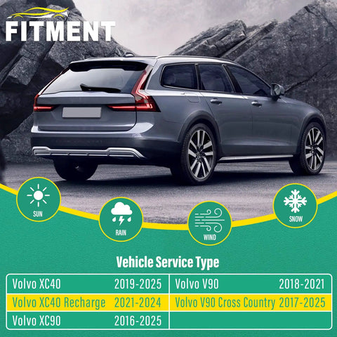 Volvo V90 Cross Country in rocky landscape, showcasing compatibility with Volvo Windshield Wiper Blades Replacement Set 2019-2025