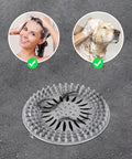 Durable Silicone Hair Catcher Inside Drain Protector for Bathroom Bathtub and Kitchen shown with hair trapped.