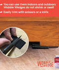 Flexible Plastic Shims For DIY Leveling And Adjustable Support, Furniture Levelers, Table And Toilet Leveling, Appliance And Home Improvement Shims, Made In USA, Black 300 Pack, showing trimming with scissors under furniture