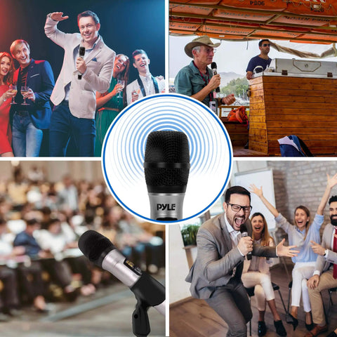 UHF Wireless Microphone System For Karaoke And DJ Parties Portable Handheld Dynamic Mic Set With Receiver Battery Operated Transmitter Cordless Mic With Adapter For PA Use in various event settings.