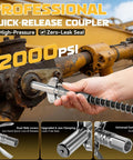 High Pressure Pro Grade Grease Gun Coupler Kit With 12000 PSI Quick Release 90 Degree Adapter in use on machinery