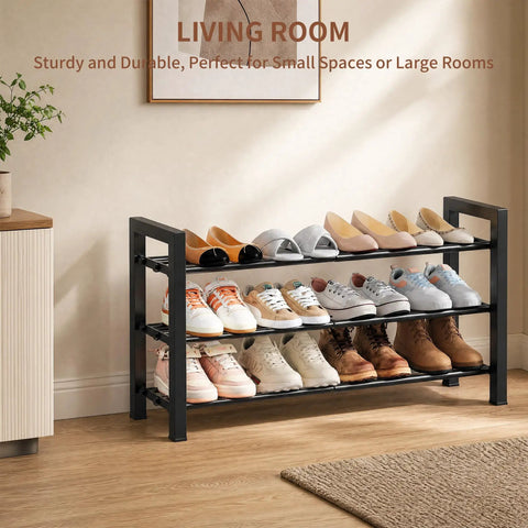Heavy Duty Metal Shoe Rack With Expandable Design And Rock Solid Three Tube Structure For Maximum Closet Storage That Holds Way More Shoes Without Sagging