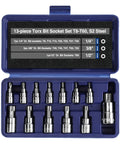 Torx Bit Socket Set T8 To T60 With 1/4 In 3/8 In And 1/2 In Drive, S2 Steel Six Point Bits And CR-V Sockets in blue case.