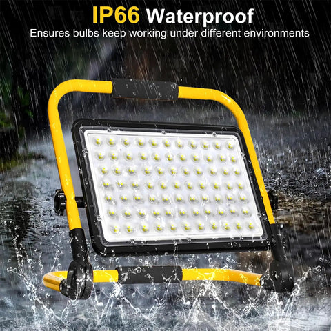 Top Tier Beast 200W LED Work Light Packing 20000 Lumens And 6500K Daylight Beam, showcasing IP66 waterproof design in rain.