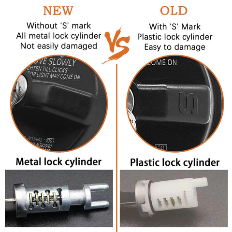 Comparison of new all-metal vs old plastic lock cylinder for Locking Gas Cap For Toyota And Honda Cars And SUVs Secure Tamper Resistant Fuel Cap