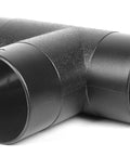 4 Inch T Fitting Dust Hose Splitter for Dust Collection Systems dual outlet, made of durable ABS plastic, side view.
