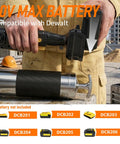 Person using Cordless Grease Gun 12000 PSI With 2 In 1 Rotating Handle And 16.4 Inch Hose, DeWalt 20V MAX Battery Compatible, outdoors.