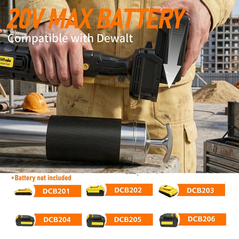Person using Cordless Grease Gun 12000 PSI With 2 In 1 Rotating Handle And 16.4 Inch Hose, DeWalt 20V MAX Battery Compatible, outdoors.