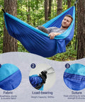 Person relaxing in Ultra Lightweight Parachute Nylon Hammock With Tree Straps For Camping Backpacking Hiking Or Beach Adventures