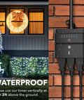 Outdoor Timer Outlet With Dusk To Dawn Sensor And Remote Control 100 Foot Range Waterproof 3 Grounded Outlets 15A ETL Listed