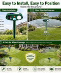 Solar Outdoor Animal Repeller 4 Pack Deer Squirrel Raccoon Cat Deterrent For Gardens And Lawns Keeps Rabbits Skunks Foxes Out Of Veg Patch Flower Beds And Yards, stake installed